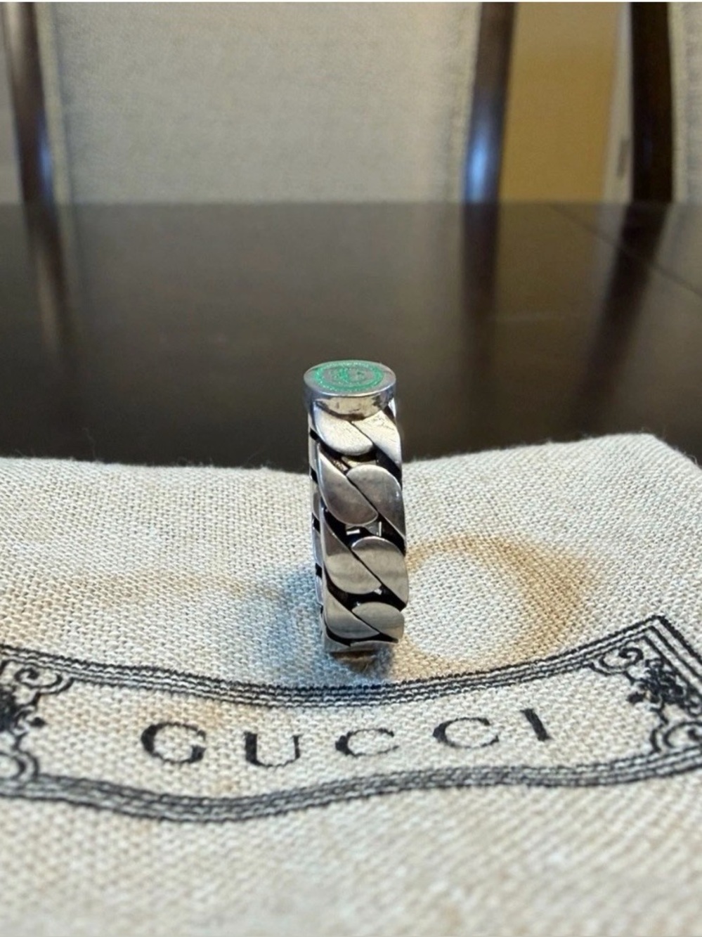 New Authentic Gucci GG Green Logo Ring Size IT 10 / US 5.25 - Picture 6 of 13